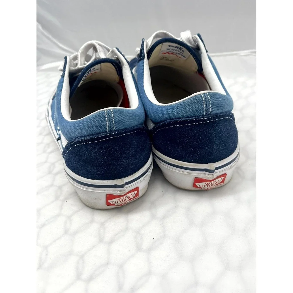 Vans Old Skool Men 9 Sneaker Navy Blue White Low Top Lace Up Skateboarding Shoes
